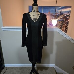 Max Studio Black and Gray Long Sleeve Sweater Dress
